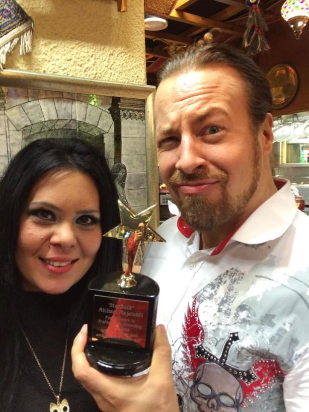 My wife Diana gave me her own award for my 20 years in wrestling